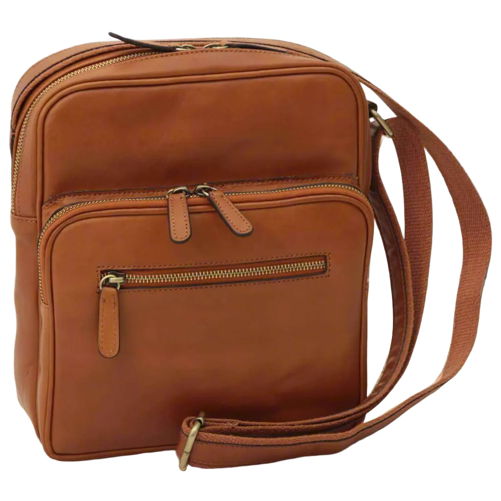 Old Angler Small Leather Bag with Zip Closures | Travel & Everyday Use