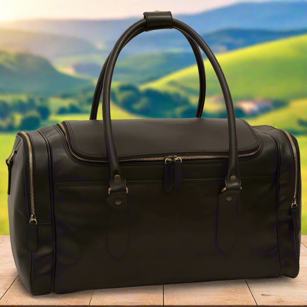 Round Metal Zip Leather Travel Bag | Business Trips & Holidays