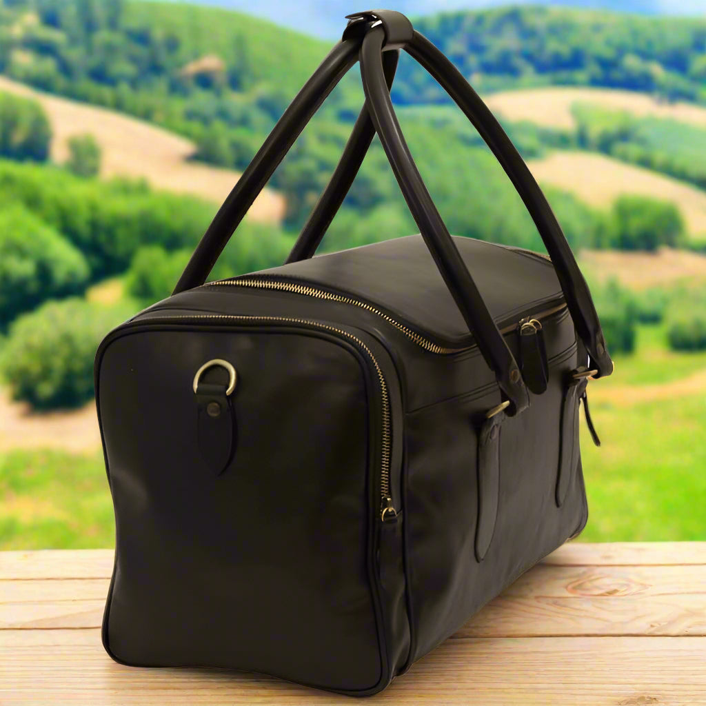 Round Metal Zip Leather Travel Bag | Business Trips & Holidays