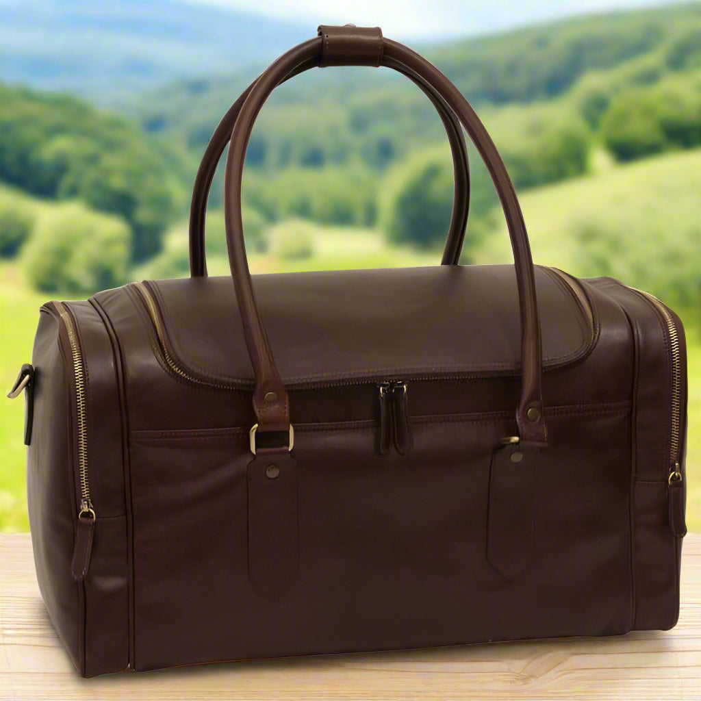 Round Metal Zip Leather Travel Bag | Business Trips & Holidays