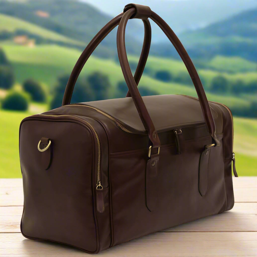 Round Metal Zip Leather Travel Bag | Business Trips & Holidays