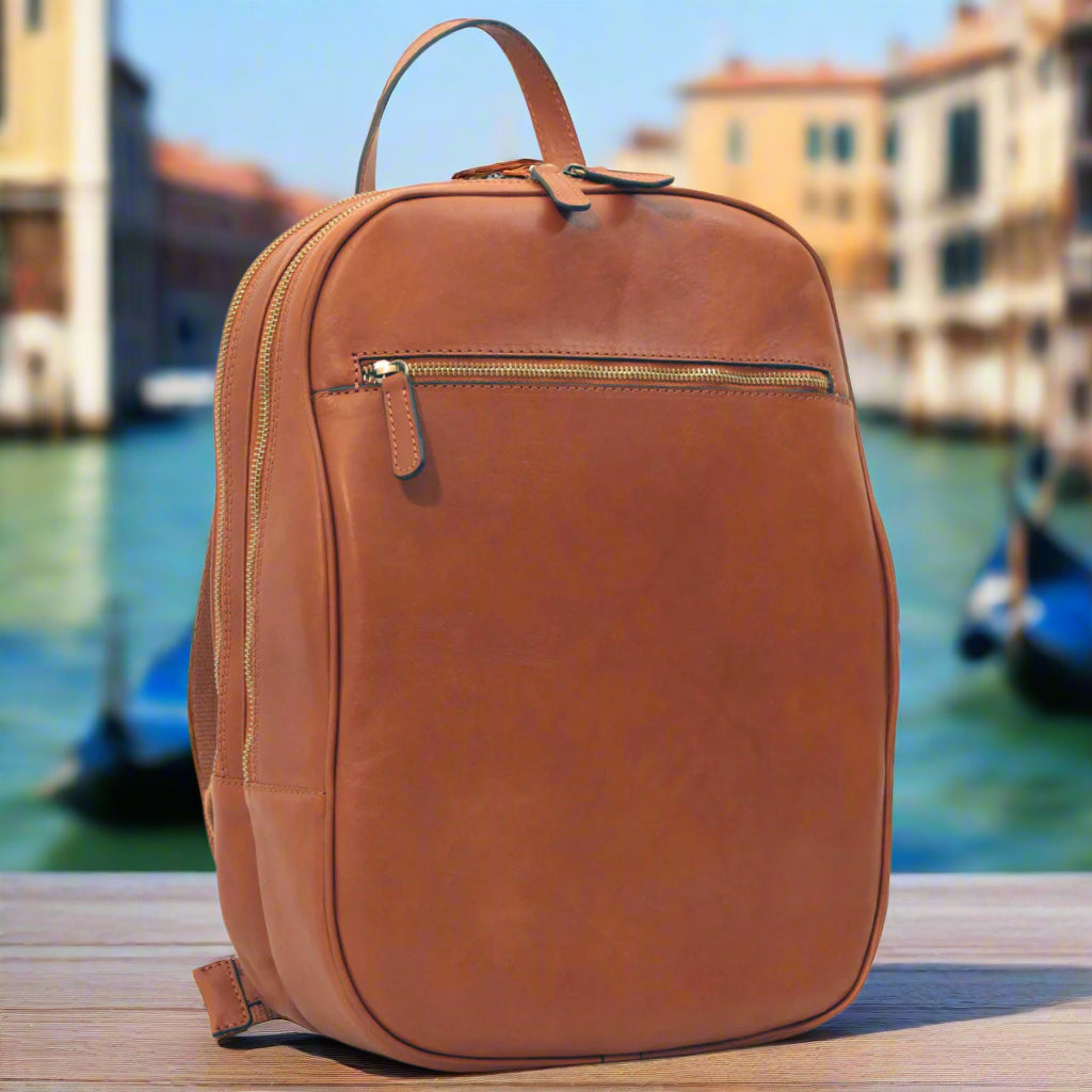 Leather Backpack with Exterior Zip Pockets | Travel & Work
