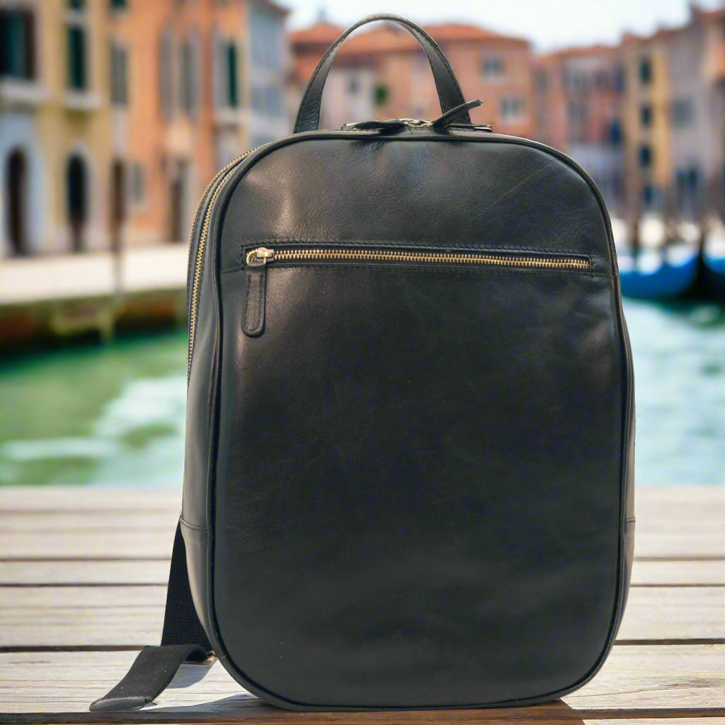 Leather Backpack with Exterior Zip Pockets | Travel & Work