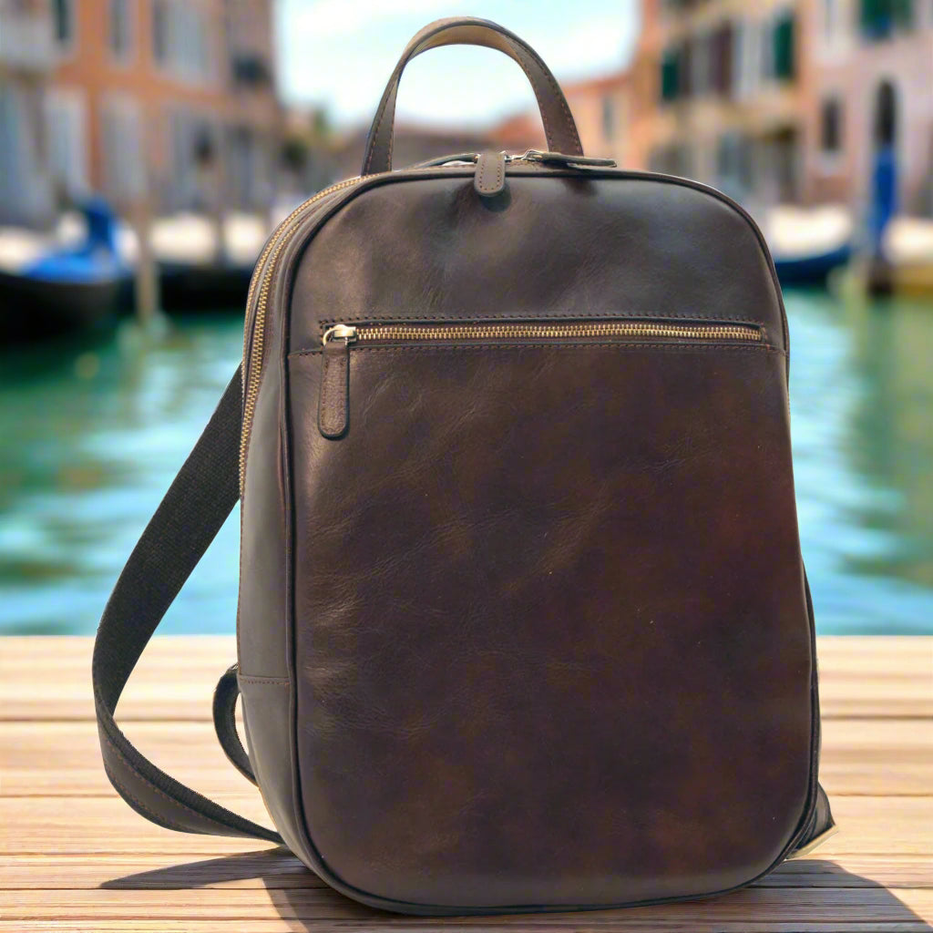 Leather Backpack with Exterior Zip Pockets | Travel & Work