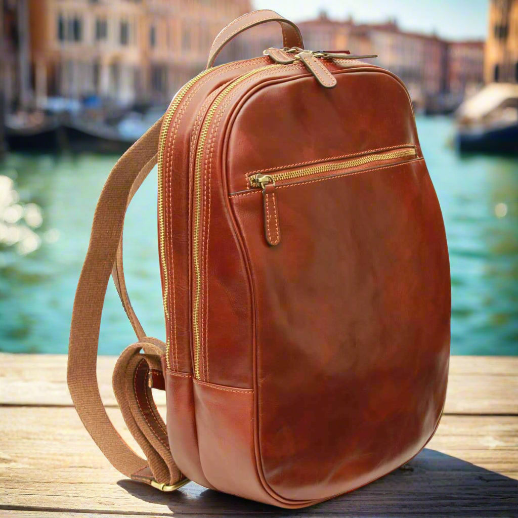 Leather Backpack with Exterior Zip Pockets | Travel & Work