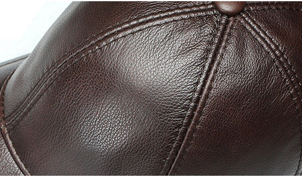 Genuine Leather Baseball Cap – Adjustable Hat for Men & Women