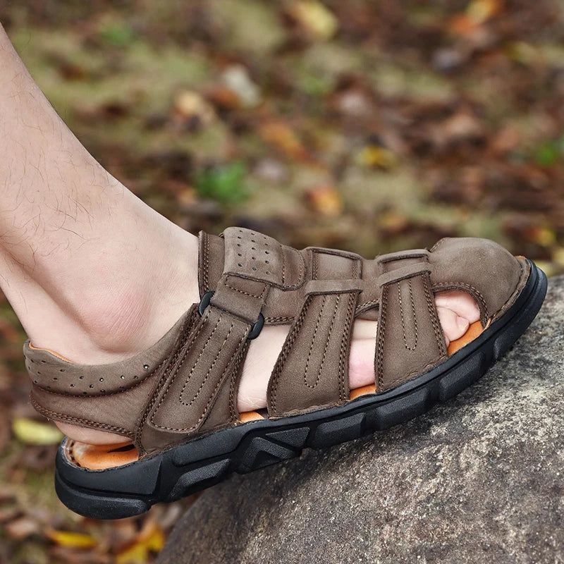 Genuine Leather Gladiator Sandals– Easy Hook & Loop Closure