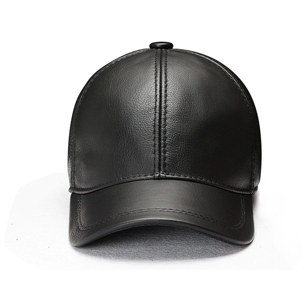 Genuine Leather Baseball Cap – Adjustable Hat for Men & Women