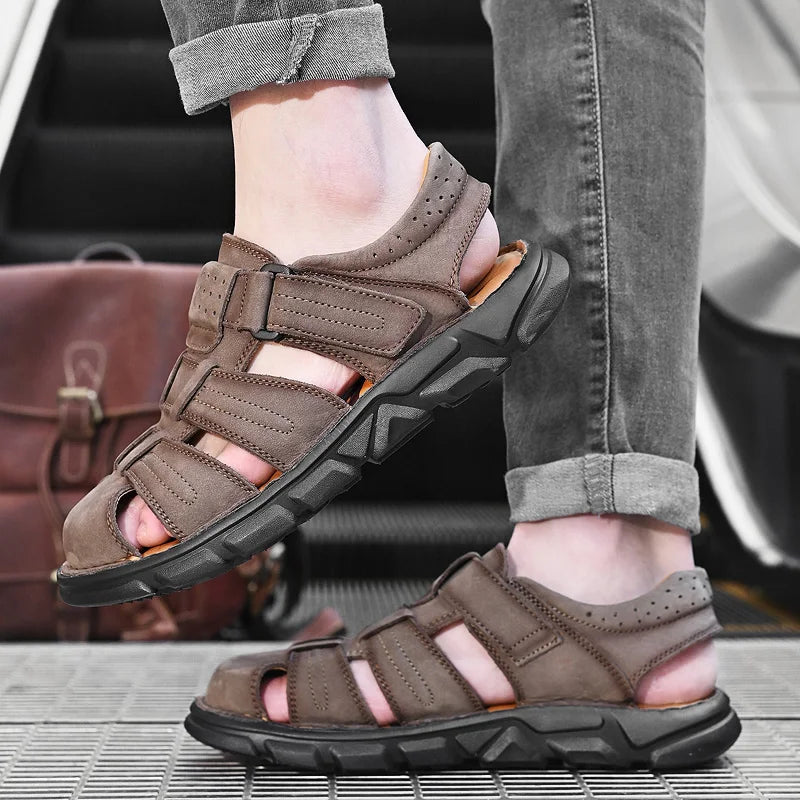 Genuine Leather Gladiator Sandals– Easy Hook & Loop Closure