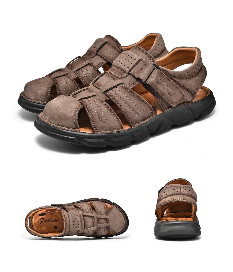 Genuine Leather Gladiator Sandals– Easy Hook & Loop Closure