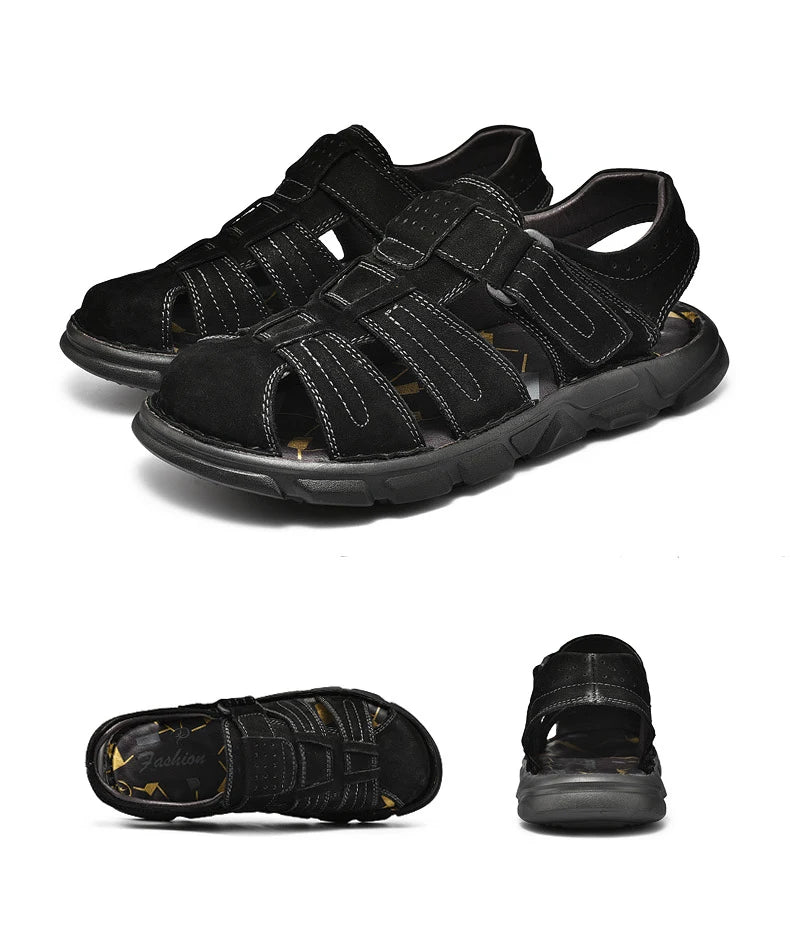 Genuine Leather Gladiator Sandals– Easy Hook & Loop Closure