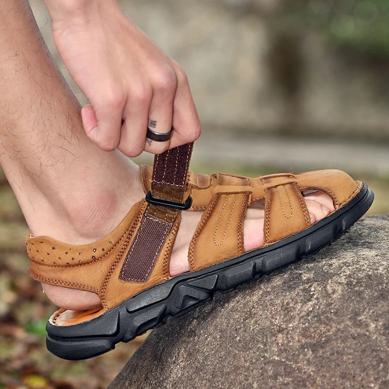 Genuine Leather Gladiator Sandals– Easy Hook & Loop Closure