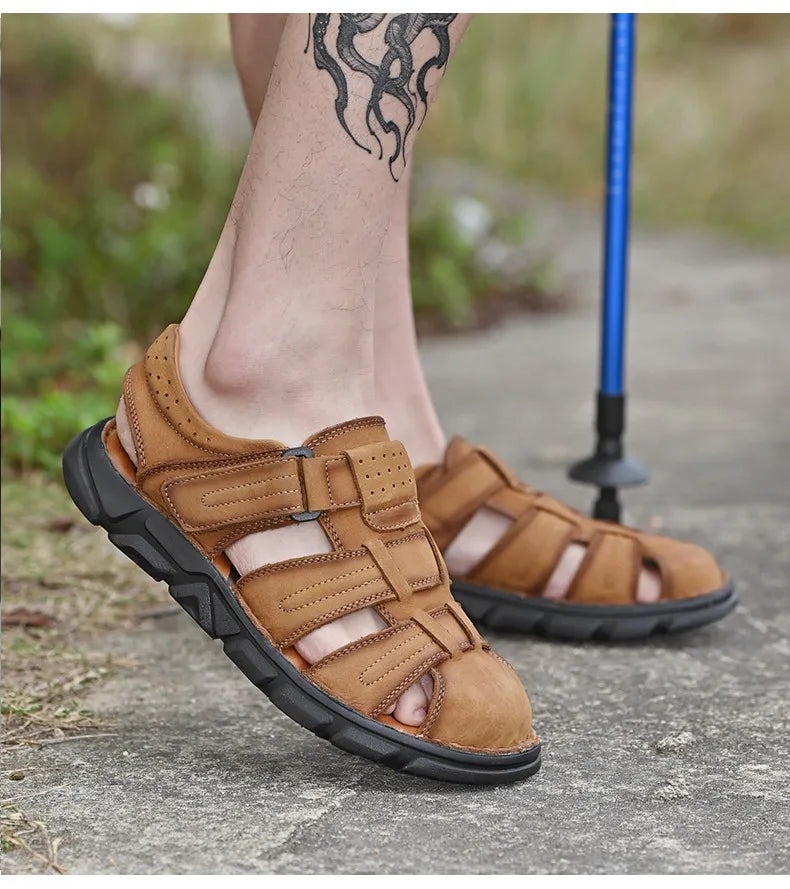 Genuine Leather Gladiator Sandals– Easy Hook & Loop Closure