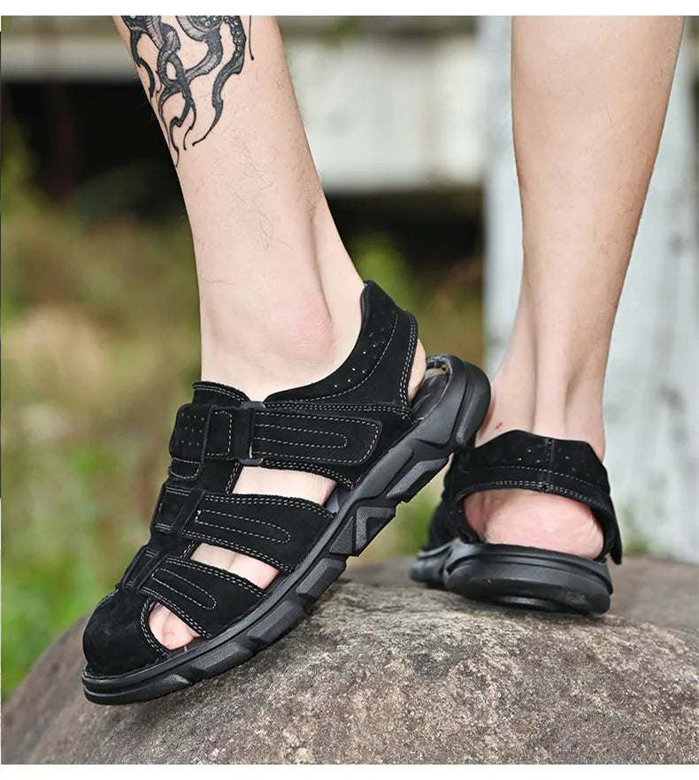 Genuine Leather Gladiator Sandals– Easy Hook & Loop Closure
