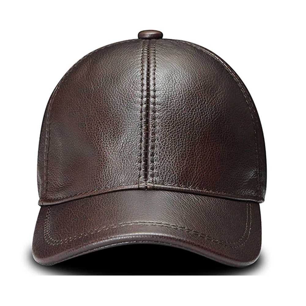Genuine Leather Baseball Cap – Adjustable Hat for Men & Women