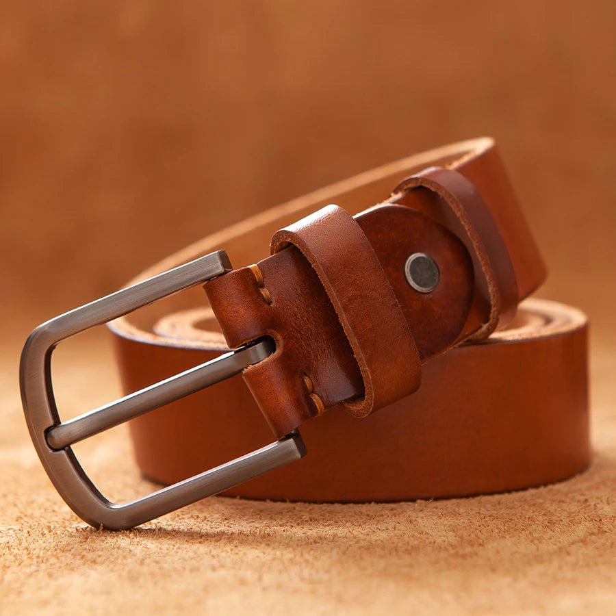 Luxury Top Cowhide Genuine Leather Belt – Durable Vintage Style for Men
