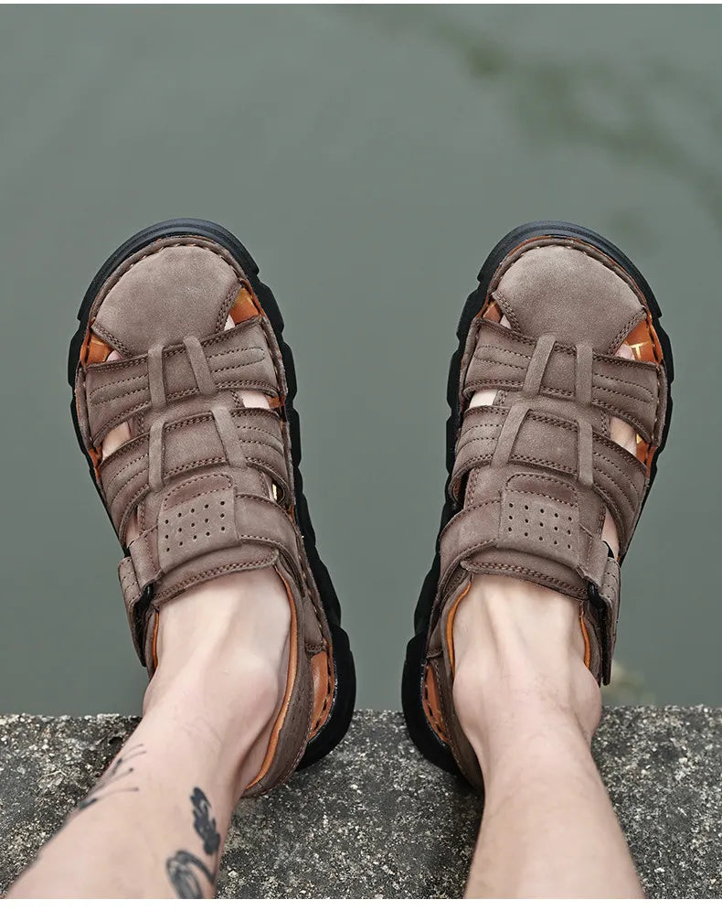 Genuine Leather Gladiator Sandals– Easy Hook & Loop Closure