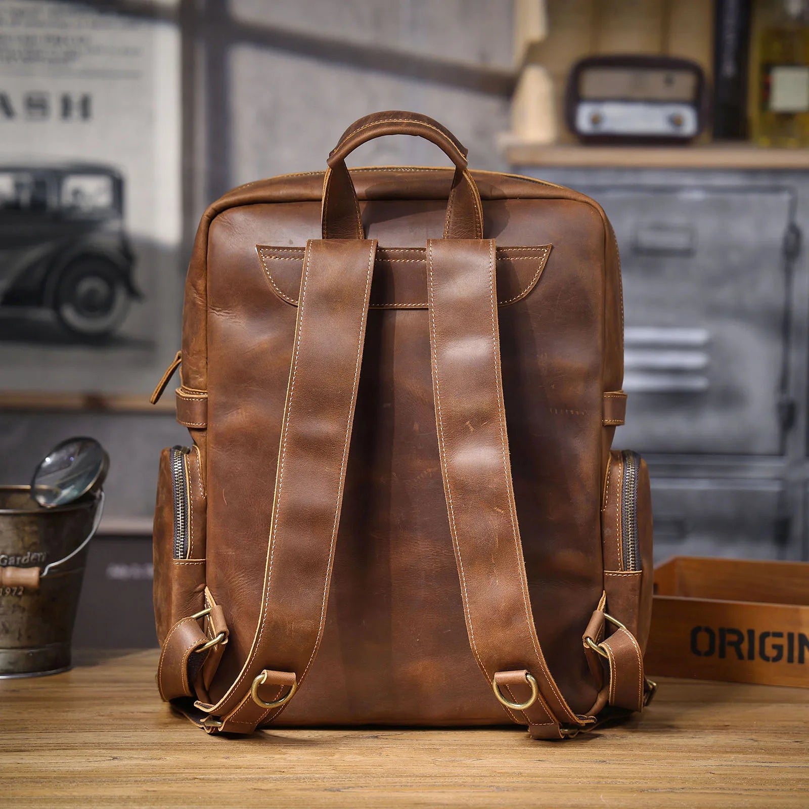 Genuine Leather Urban Backpack – Organic Cotton Lined for Daily Essentials