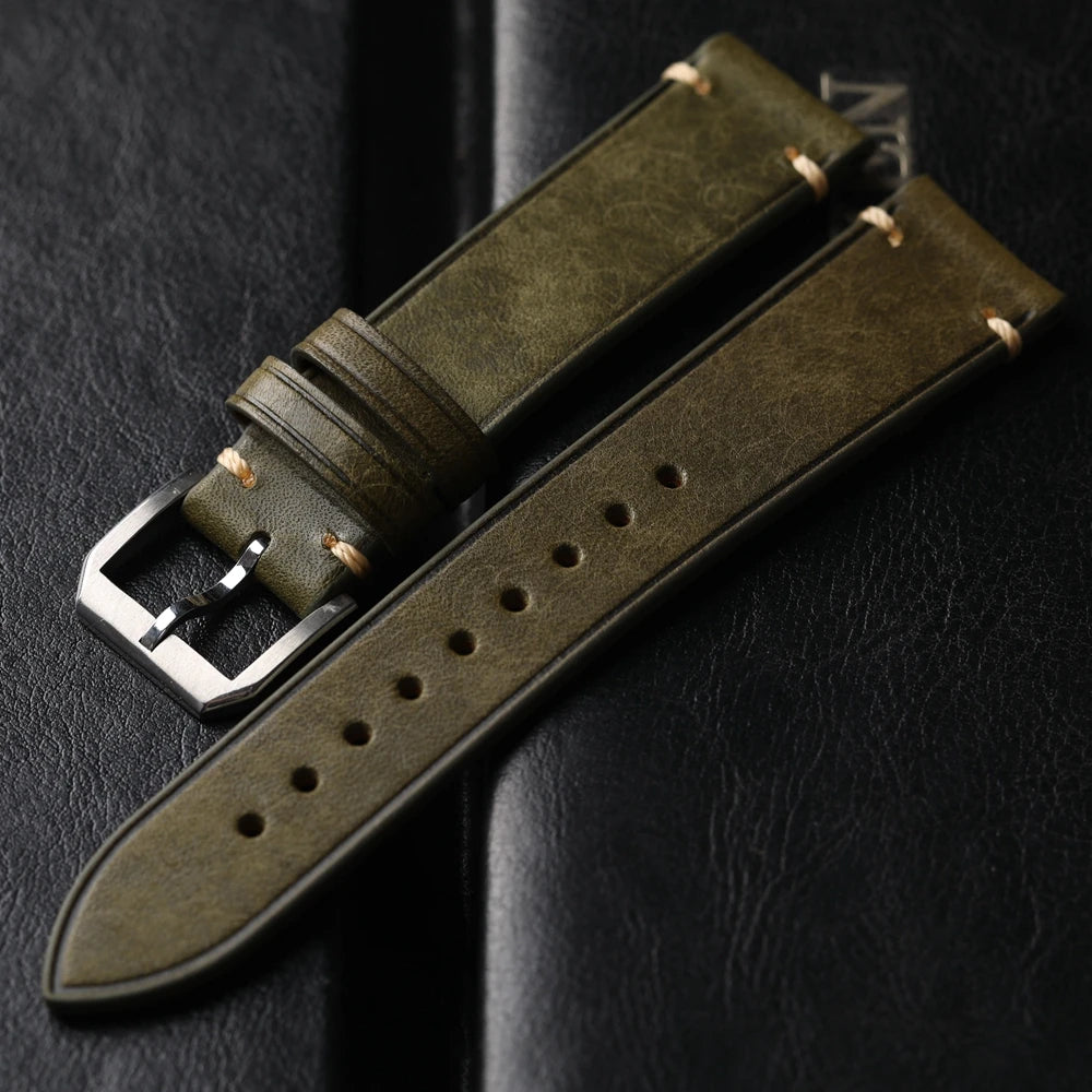 Elegant Genuine Leather Watchband – Stainless Steel Buckle