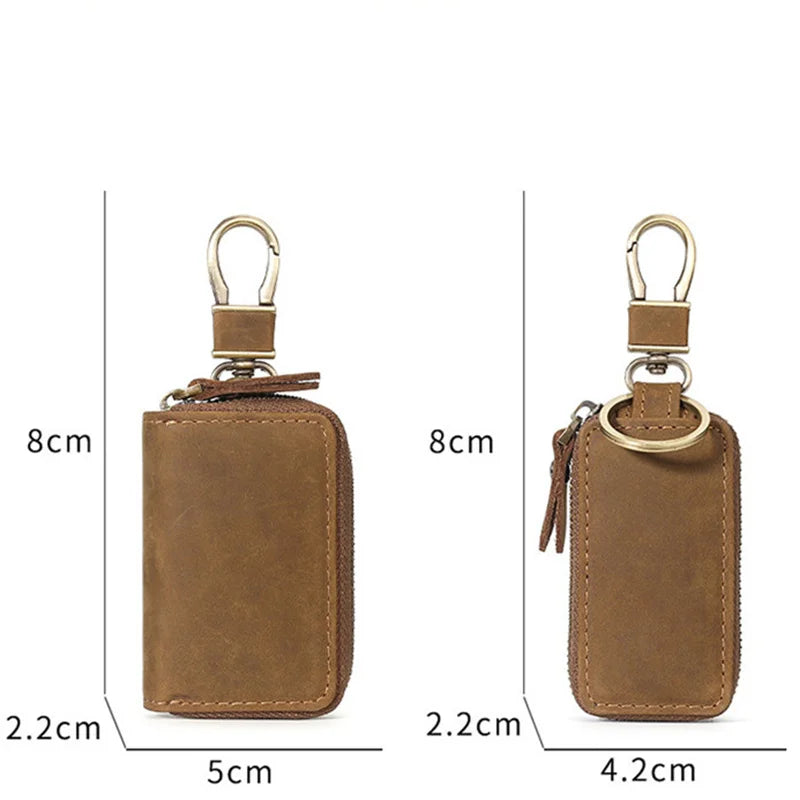Premium Genuine Leather Key Wallet with Zip Closure