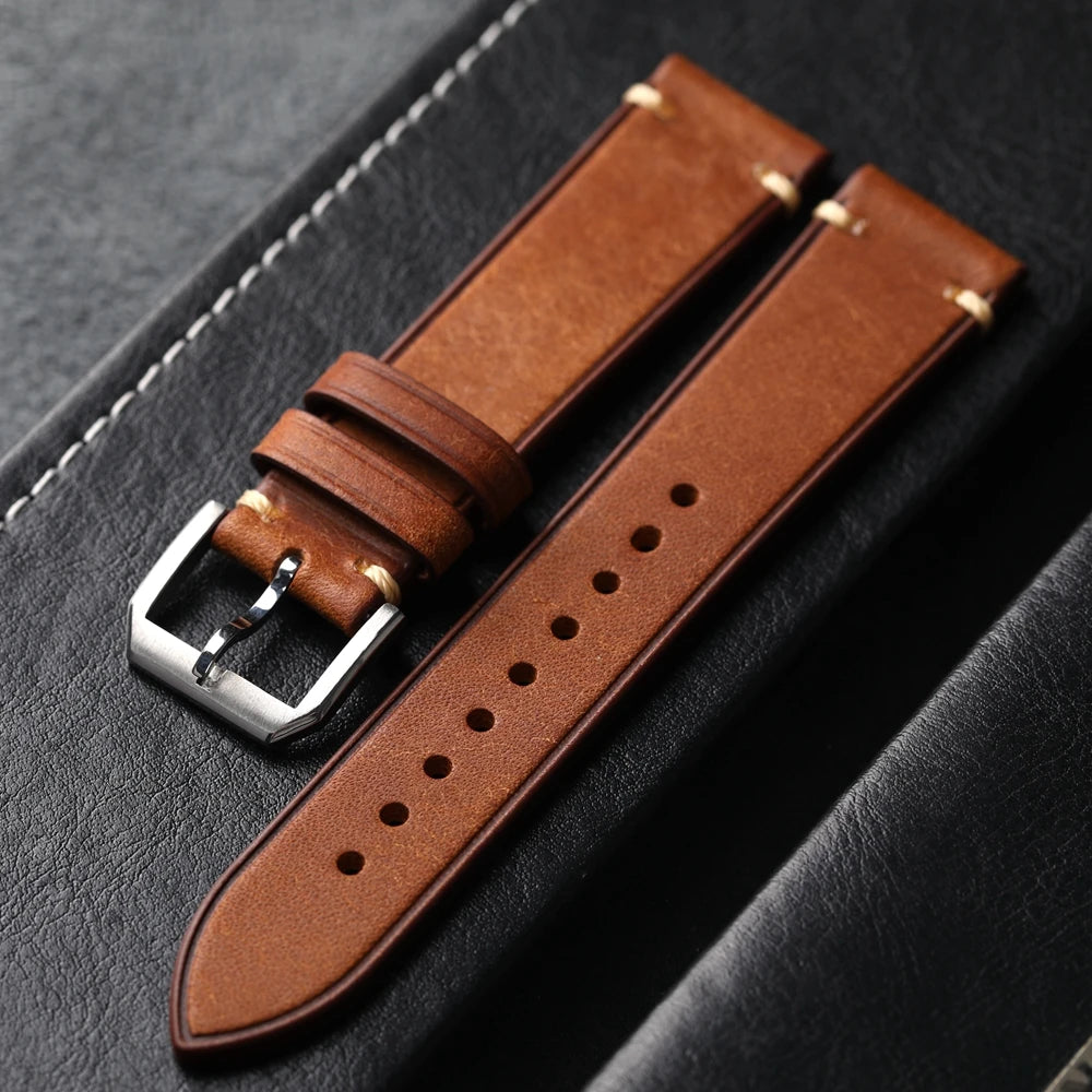 Elegant Genuine Leather Watchband – Stainless Steel Buckle