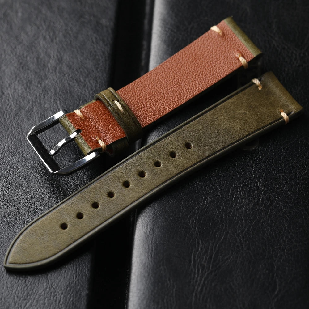 Elegant Genuine Leather Watchband – Stainless Steel Buckle