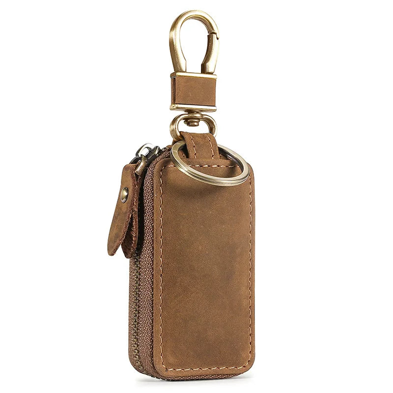 Premium Genuine Leather Key Wallet with Zip Closure