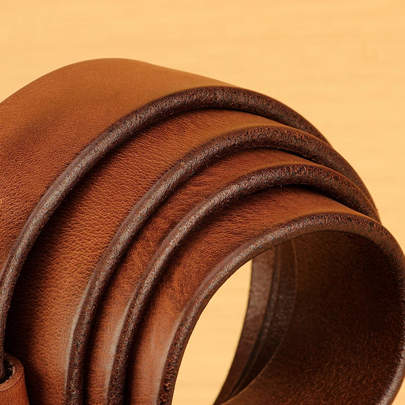 Full-Grain Cowhide Leather Belt with Solid Brass Buckle