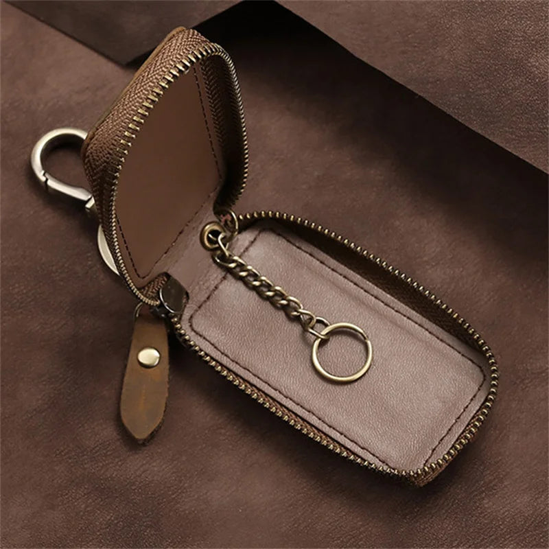 Premium Genuine Leather Key Wallet with Zip Closure