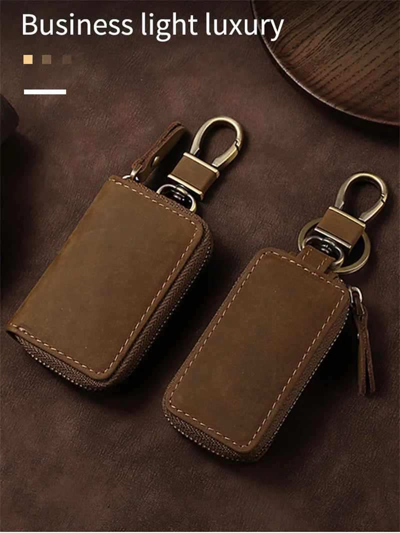 Premium Genuine Leather Key Wallet with Zip Closure