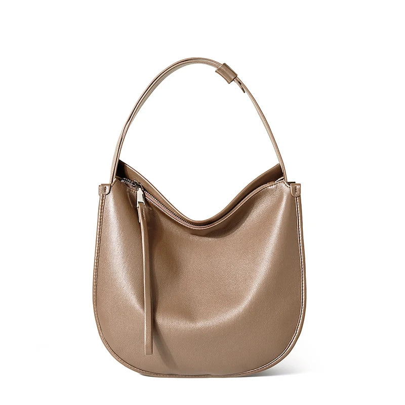 Genuine Cowhide Shoulder Bag – Classic Hobo Style for Women