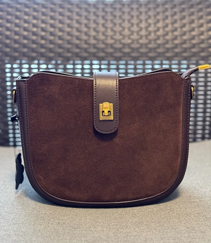 Women’s Genuine Leather Shoulder Bag – Half-Moon Design, Zipper & Hasp Closure