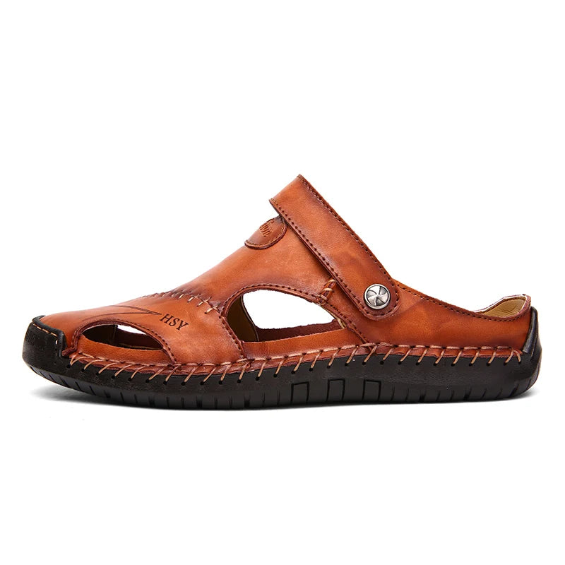 Classic Genuine Leather Sandals with Buckle Strap