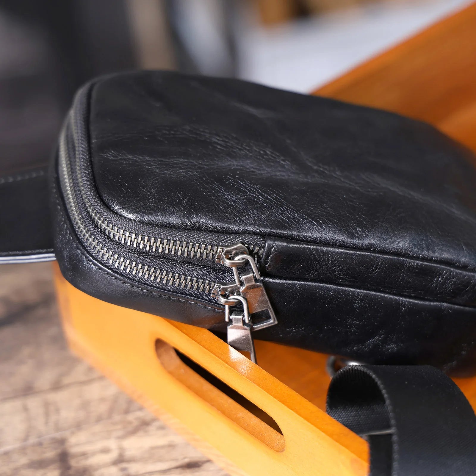 Genuine Leather Crossbody Bag – Zippered with Organic Cotton, Daily Carry