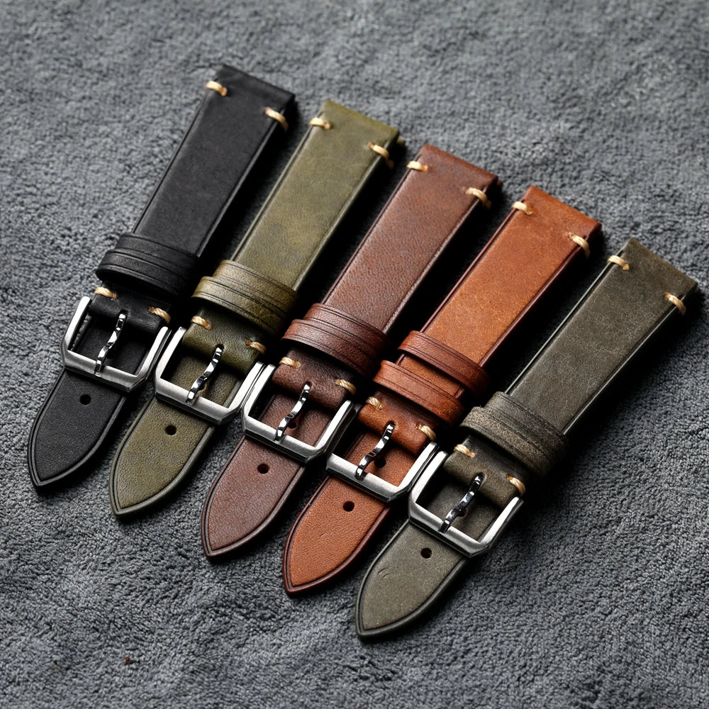 Elegant Genuine Leather Watchband – Stainless Steel Buckle