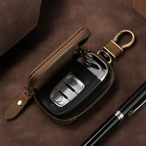 Premium Genuine Leather Key Wallet with Zip Closure