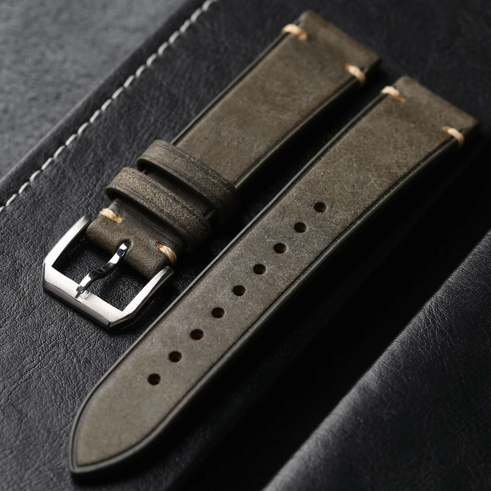 Elegant Genuine Leather Watchband – Stainless Steel Buckle