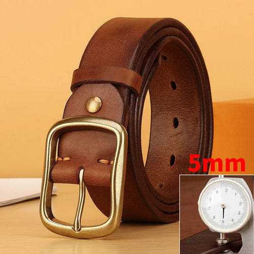 Full-Grain Cowhide Leather Belt with Solid Brass Buckle