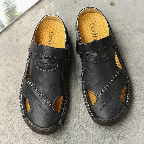 Classic Genuine Leather Sandals with Buckle Strap