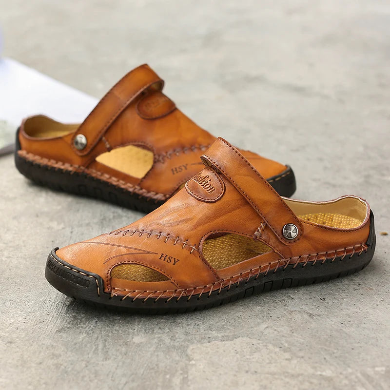 Classic Genuine Leather Sandals with Buckle Strap