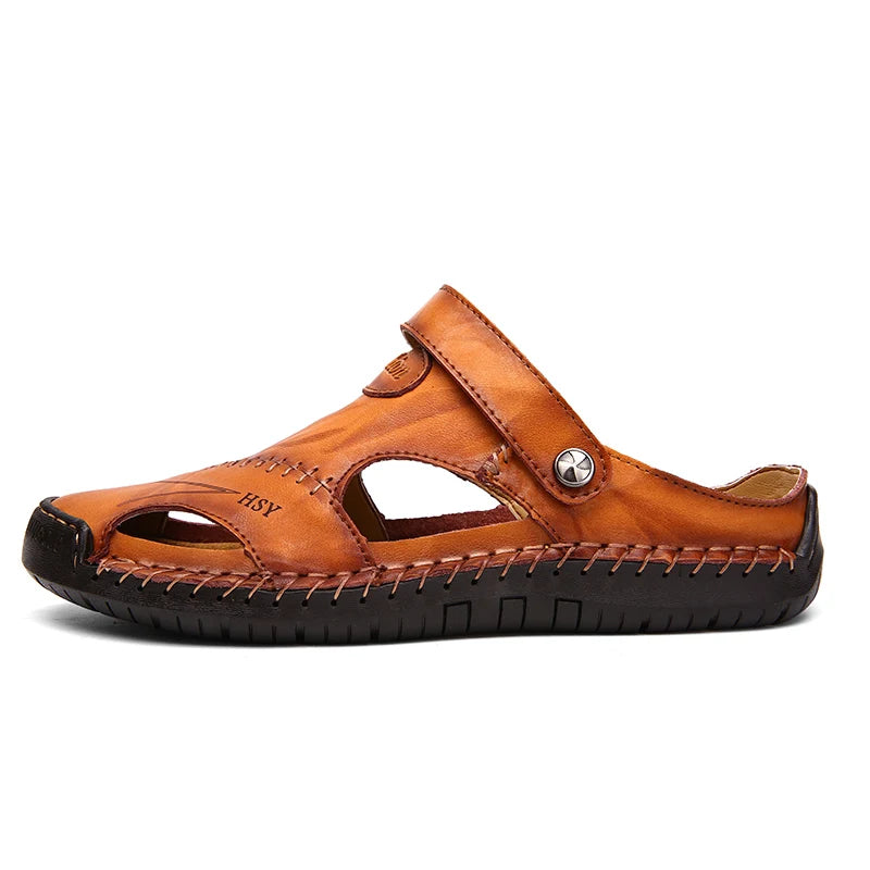 Classic Genuine Leather Sandals with Buckle Strap