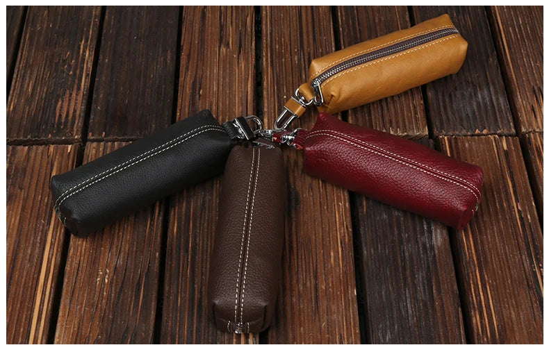 Genuine Cowhide Leather Key Wallet – Barrel Shape, Lightweight & Stylish