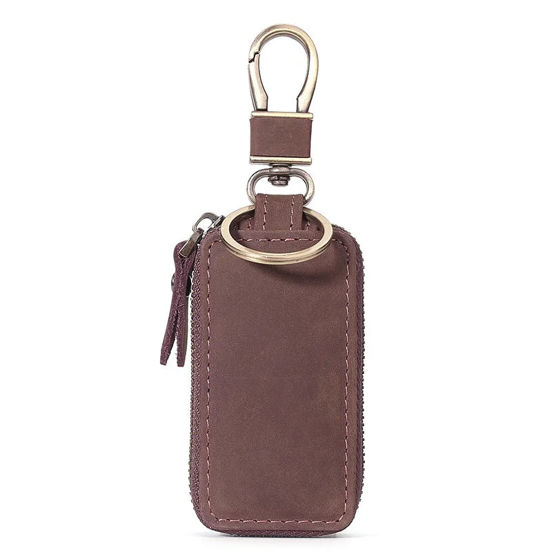 Premium Genuine Leather Key Wallet with Zip Closure