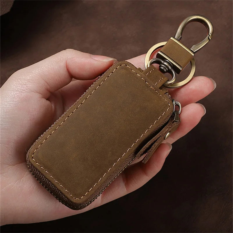 Premium Genuine Leather Key Wallet with Zip Closure
