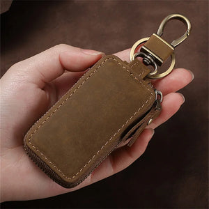 Premium Genuine Leather Key Wallet with Zip Closure