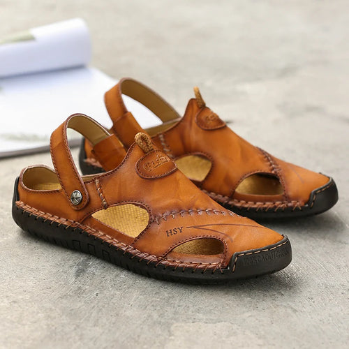 Classic Genuine Leather Sandals with Buckle Strap