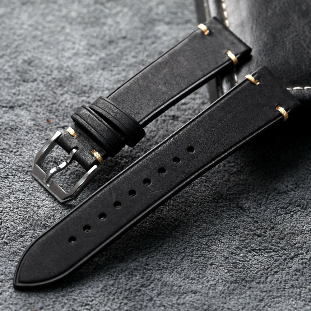 Elegant Genuine Leather Watchband – Stainless Steel Buckle