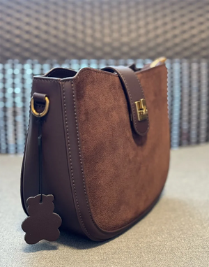 Women’s Genuine Leather Shoulder Bag – Half-Moon Design, Zipper & Hasp Closure