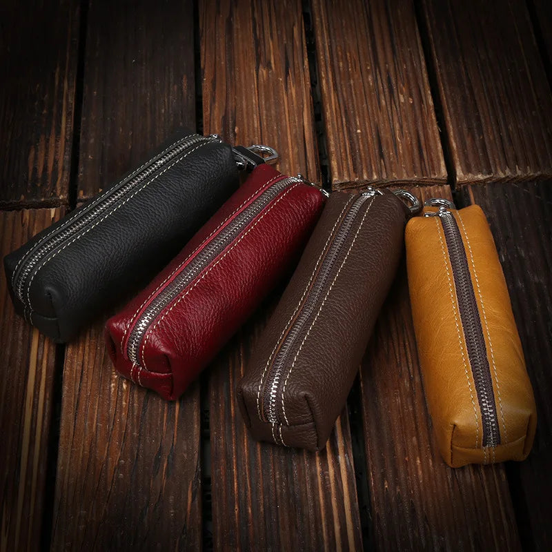 Genuine Cowhide Leather Key Wallet – Barrel Shape, Lightweight & Stylish