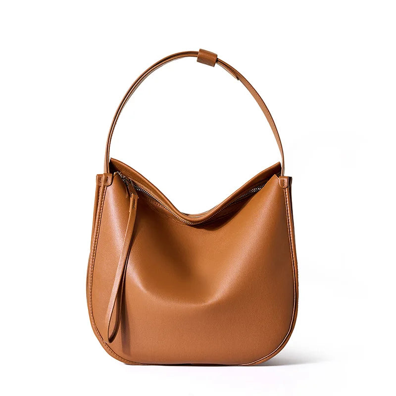 Genuine Cowhide Shoulder Bag – Classic Hobo Style for Women